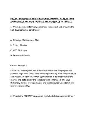 Preview of PROJECT SCHEDULING CERTIFICATION EXAM PRACTICE QUESTIONS AND CORRECT ANSWERS