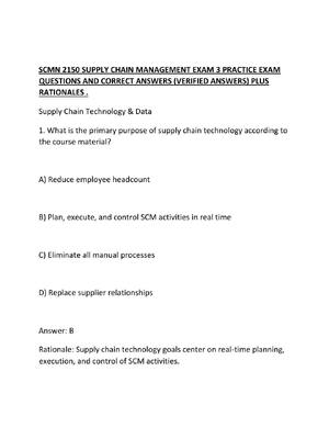 Preview of SCMN 2150 SUPPLY CHAIN MANAGEMENT EXAM 3 PRACTICE EXAM QUESTIONS AND CORRECT ANSWERS