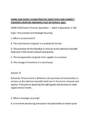 Preview of SCMN 2150 EXAM 2 EXAM PRACTICE QUESTIONS AND CORRECT ANSWERS