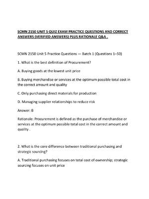 Preview of SCMN 2150 UNIT 5 QUIZ EXAM PRACTICE QUESTIONS AND CORRECT ANSWERS