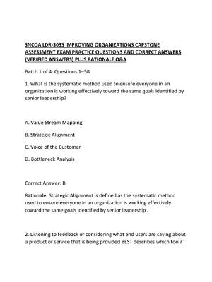Preview of SNCOA LDR-303S IMPROVING ORGANIZATIONS CAPSTONE ASSESSMENT EXAM PRACTICE QUESTIONS AND COR