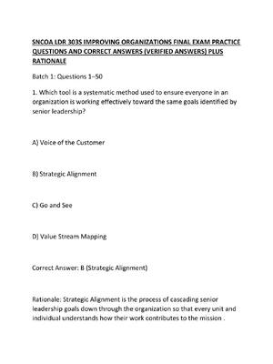 Preview of SNCOA LDR 303S IMPROVING ORGANIZATIONS FINAL EXAM PRACTICE QUESTIONS AND CORRECT ANSWERS