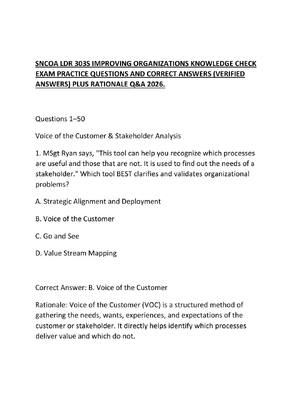 Preview of SNCOA LDR 303S IMPROVING ORGANIZATIONS KNOWLEDGE CHECK EXAM PRACTICE QUESTIONS AND CORRECT