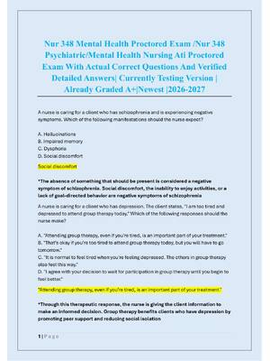 Preview of Nur 348 Mental Health Proctored Exam /Nur 348  Psychiatric/Mental Health Nursing Ati Proct