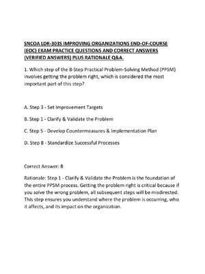 Preview of SNCOA LDR-303S IMPROVING ORGANIZATIONS END-OF-COURSE (EOC) EXAM PRACTICE QUESTIONS AND COR