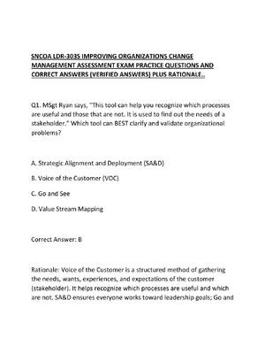 Preview of SNCOA LDR-303S IMPROVING ORGANIZATIONS CHANGE MANAGEMENT ASSESSMENT EXAM PRACTICE QUESTION