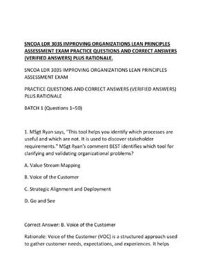 Preview of SNCOA LDR 303S IMPROVING ORGANIZATIONS LEAN PRINCIPLES ASSESSMENT EXAM PRACTICE QUESTIONS
