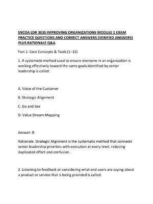 Preview of SNCOA LDR 303S IMPROVING ORGANIZATIONS MODULE 1 EXAM PRACTICE QUESTIONS AND CORRECT ANSWER