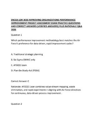 Preview of SNCOA LDR 303S IMPROVING ORGANIZATIONS PERFORMANCE IMPROVEMENT PROJECT ASSESSMENT EXAM PRA