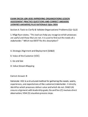 Preview of EXAM SNCOA LDR-303S IMPROVING ORGANIZATIONS LESSON ASSESSMENT PRACTICE QUESTIONS AND CORRE