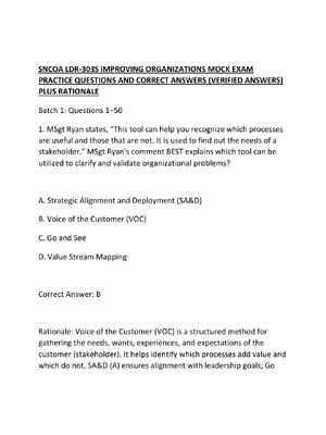 Preview of SNCOA LDR-303S IMPROVING ORGANIZATIONS MOCK EXAM PRACTICE QUESTIONS AND CORRECT ANSWERS (V