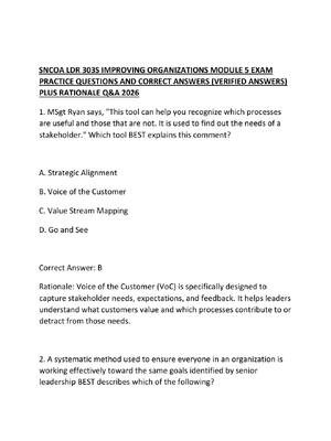 Preview of SNCOA LDR 303S IMPROVING ORGANIZATIONS MODULE 5 EXAM PRACTICE QUESTIONS AND CORRECT ANSWER