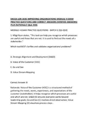 Preview of SNCOA LDR-303S IMPROVING ORGANIZATIONS MODULE 4 EXAM PRACTICE QUESTIONS AND CORRECT ANSWER