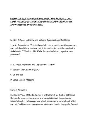 Preview of SNCOA LDR 303S IMPROVING ORGANIZATIONS MODULE 2 QUIZ EXAM PRACTICE QUESTIONS AND CORRECT A