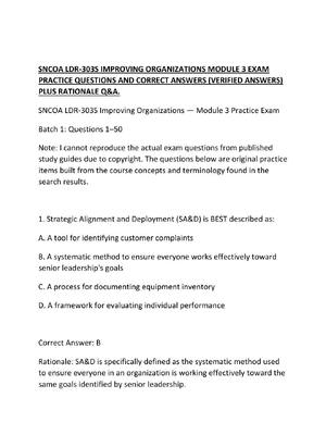 Preview of SNCOA LDR-303S IMPROVING ORGANIZATIONS MODULE 3 EXAM PRACTICE QUESTIONS AND CORRECT ANSWER