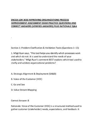 Preview of SNCOA LDR 303S IMPROVING ORGANIZATIONS PROCESS IMPROVEMENT ASSESSMENT EXAM PRACTICE QUESTI