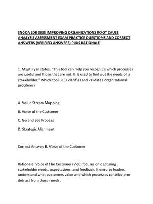 Preview of SNCOA LDR 303S IMPROVING ORGANIZATIONS ROOT CAUSE ANALYSIS ASSESSMENT EXAM PRACTICE QUESTI