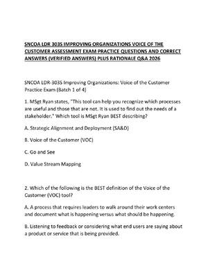 Preview of SNCOA LDR 303S IMPROVING ORGANIZATIONS VOICE OF THE CUSTOMER ASSESSMENT EXAM PRACTICE QUES