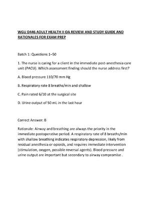 Preview of WGU D446 ADULT HEALTH II OA REVIEW AND STUDY GUIDE AND RATIONALES FOR EXAM PREP