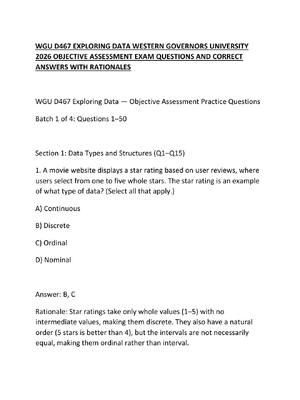 Preview of WGU D467 EXPLORING DATA WESTERN GOVERNORS UNIVERSITY 2026 OBJECTIVE ASSESSMENT EXAM QUESTI