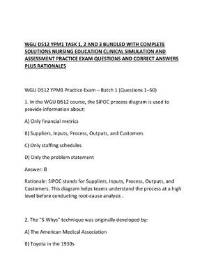 Preview of WGU D512 YPM1 TASK 1, 2 AND 3 BUNDLED WITH COMPLETE SOLUTIONS NURSING EDUCATION CLINICAL S