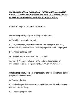 Preview of WGU D585 PROGRAM EVALUATION PERFORMANCE ASSESSMENT COMPLETE RUBRIC ALIGNED EXEMPLAR HLTH 2