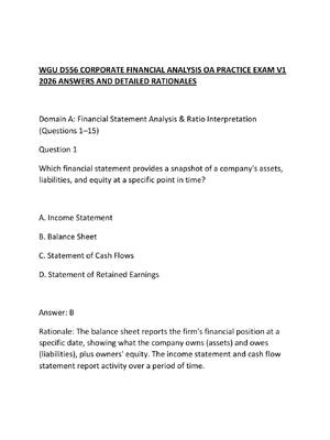 Preview of WGU D556 CORPORATE FINANCIAL ANALYSIS OA PRACTICE EXAM V1 2026 ANSWERS AND DETAILED RATION