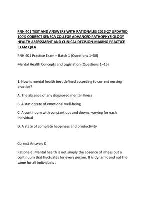Preview of PNH 401 TEST AND ANSWERS WITH RATIONALES 2026-27 UPDATED 100% CORRECT SENECA COLLEGE ADVAN