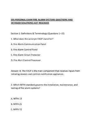 Preview of S95 PERSONAL EXAM FIRE ALARM SYSTEMS QUESTIONS AND DETAILED SOLUTIONS JUST RELEASED