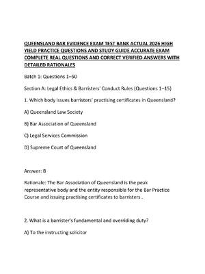 Preview of QUEENSLAND BAR EVIDENCE EXAM TEST BANK ACTUAL 2026 HIGH YIELD PRACTICE QUESTIONS AND STUDY