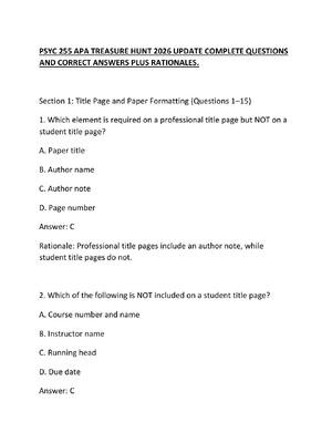 Preview of PSYC 255 APA TREASURE HUNT 2026 UPDATE COMPLETE QUESTIONS AND CORRECT ANSWERS PLUS RATIONA