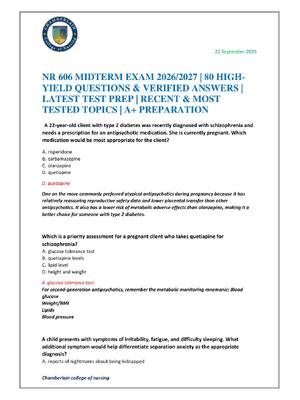 Preview of NR 606 MIDTERM EXAM 2026/2027 | 80 HIGH-YIELD QUESTIONS & VERIFIED ANSWERS | LATEST TEST P