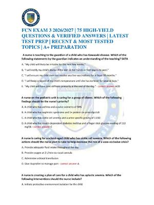 Preview of FCN EXAM 3 2026/2027 | 75 HIGH-YIELD QUESTIONS & VERIFIED ANSWERS | LATEST TEST PREP | REC