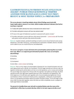 Preview of GASTROINTESTINAL/NUTRITION NCLEX-STYLE EXAM 2026/2027 | 70 HIGH-YIELD QUESTIONS & VERIFIED