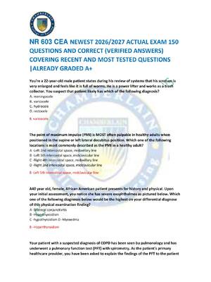 Preview of NR 603 CEA NEWEST 2026/2027 ACTUAL EXAM 150  QUESTIONS AND CORRECT (VERIFIED ANSWERS)  COV