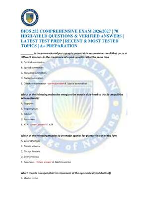 Preview of BIOS 252 COMPREHENSIVE EXAM 2026/2027 | 70 HIGH-YIELD QUESTIONS & VERIFIED ANSWERS | LATES