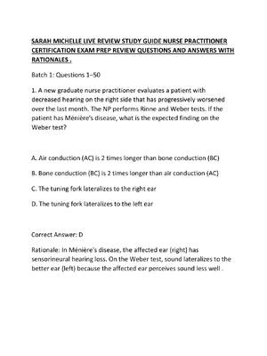 Preview of SARAH MICHELLE LIVE REVIEW STUDY GUIDE NURSE PRACTITIONER CERTIFICATION EXAM PREP REVIEW Q