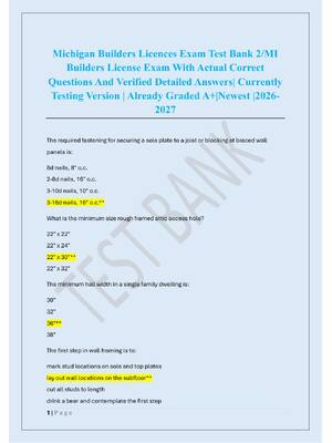 Preview of Michigan Builders Licences Exam Test Bank 2/MI  Builders License Exam