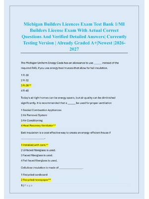 Preview of Michigan Builders Licences Exam Test Bank 1/MI  Builders License Exam