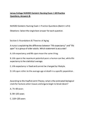 Preview of Jersey College NUR202 Geriatric Nursing Exam 1 60 Practice Questions