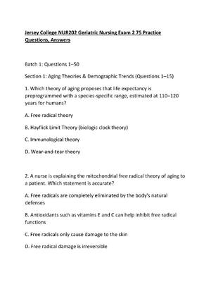 Preview of Jersey College NUR202 Geriatric Nursing Exam 2 75 Practice Questions