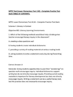 Preview of MTTC Test (Lower Elementary Test 118) – Complete Practice Test Bank TABLE OF CONTENTS.