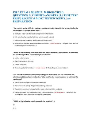 Preview of INP 2 EXAM 1 2026/2027 | 70 HIGH-YIELD QUESTIONS & VERIFIED ANSWERS | LATEST TEST PREP | R