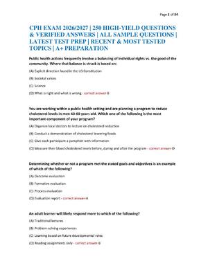 Preview of CPH EXAM 2026/2027 | 250 HIGH-YIELD QUESTIONS & VERIFIED ANSWERS | ALL SAMPLE QUESTIONS |