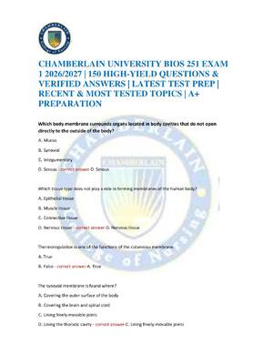 Preview of CHAMBERLAIN UNIVERSITY BIOS 251 EXAM 1 2026/2027 | 150 HIGH-YIELD QUESTIONS & VERIFIED ANS