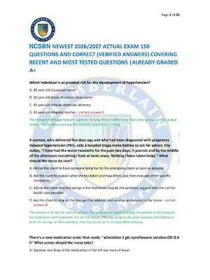 Preview of NCSBN NEWEST 2026/2027 ACTUAL EXAM 150  QUESTIONS AND CORRECT (VERIFIED ANSWERS) COVERING
