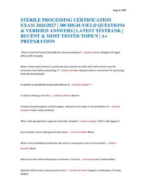 Preview of STERILE PROCESSING CERTIFICATION EXAM 2026/2027 | 300 HIGH-YIELD QUESTIONS & VERIFIED ANSW