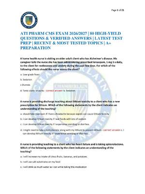 Preview of ATI PHARM CMS EXAM 2026/2027 | 80 HIGH-YIELD QUESTIONS & VERIFIED ANSWERS | LATEST TEST PR