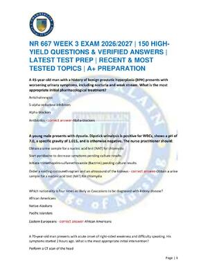 Preview of NR 667 WEEK 3 EXAM 2026/2027 | 150 HIGH-YIELD QUESTIONS & VERIFIED ANSWERS | LATEST TEST P