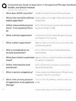 Preview of OT Supervision Study Guide / Standards, Models & Ethical Practices / Score 100% / 2025 Upd